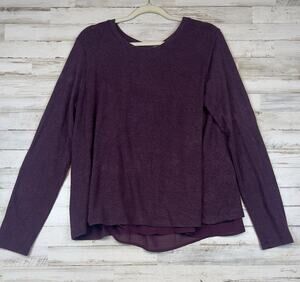 Bobeau Lightweight Sweater Womens L Purple Heathered Sheer Back Long Sleeve Top